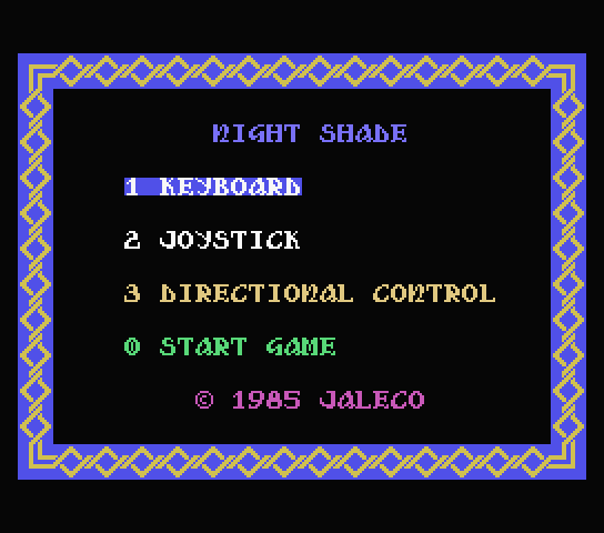 Night Shade title screen for MSX